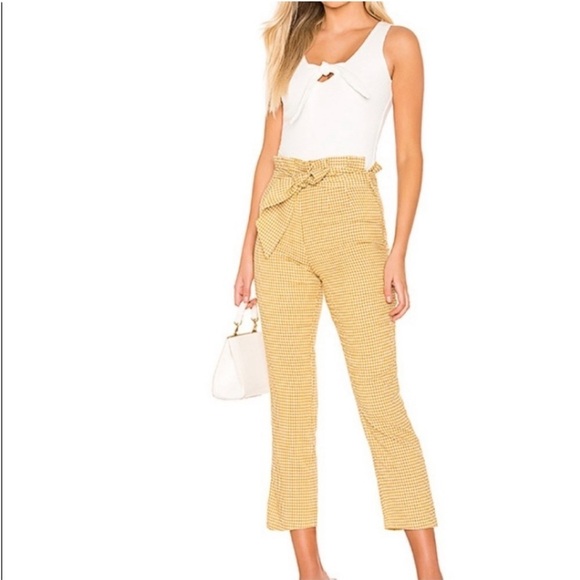 Tularosa Tomasa Trouser in Marigold Yellow White Waist Belt Gingham Paperbag L - Picture 2 of 16